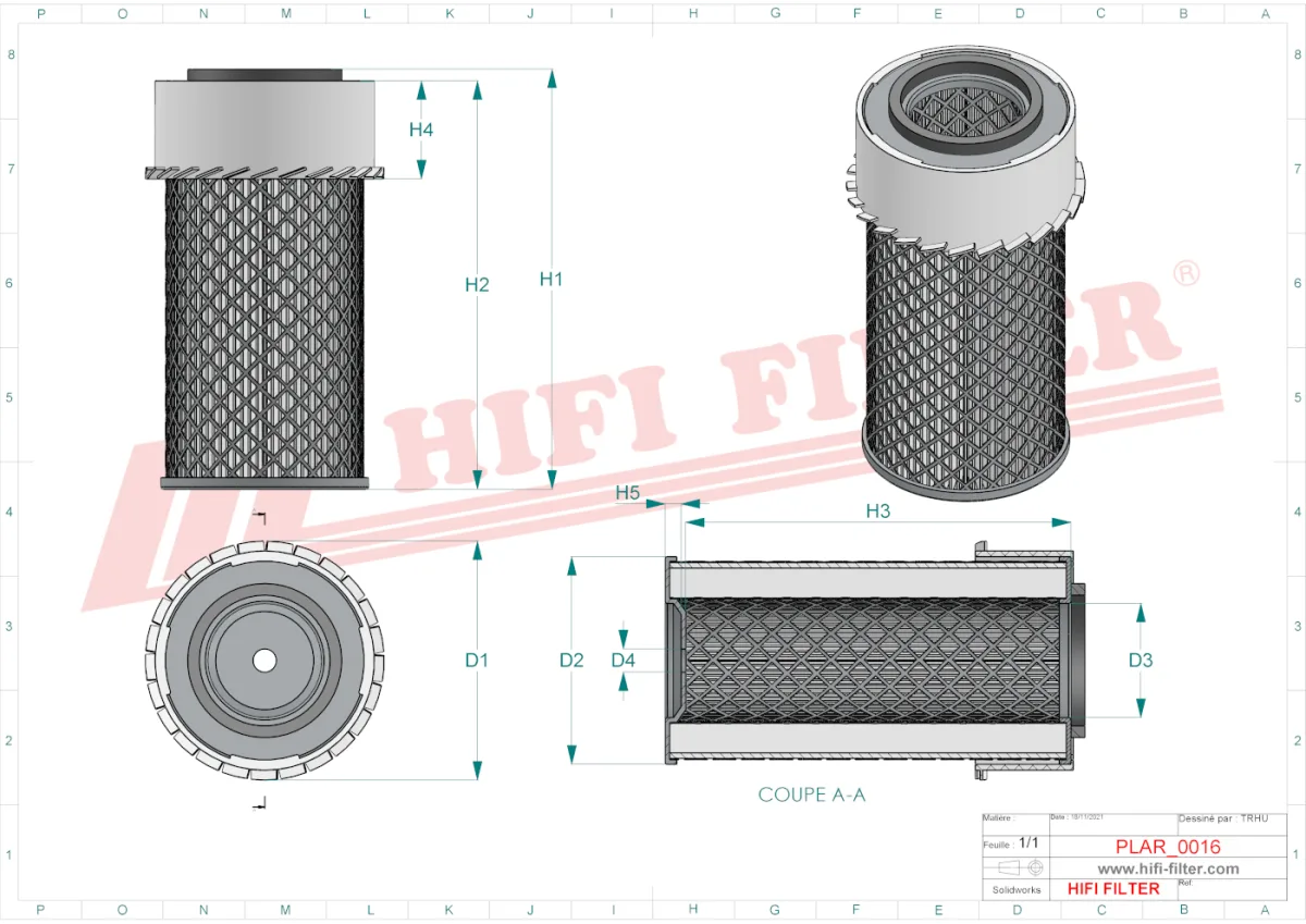 Rysunek techniczny Hifi Filter SA14507K