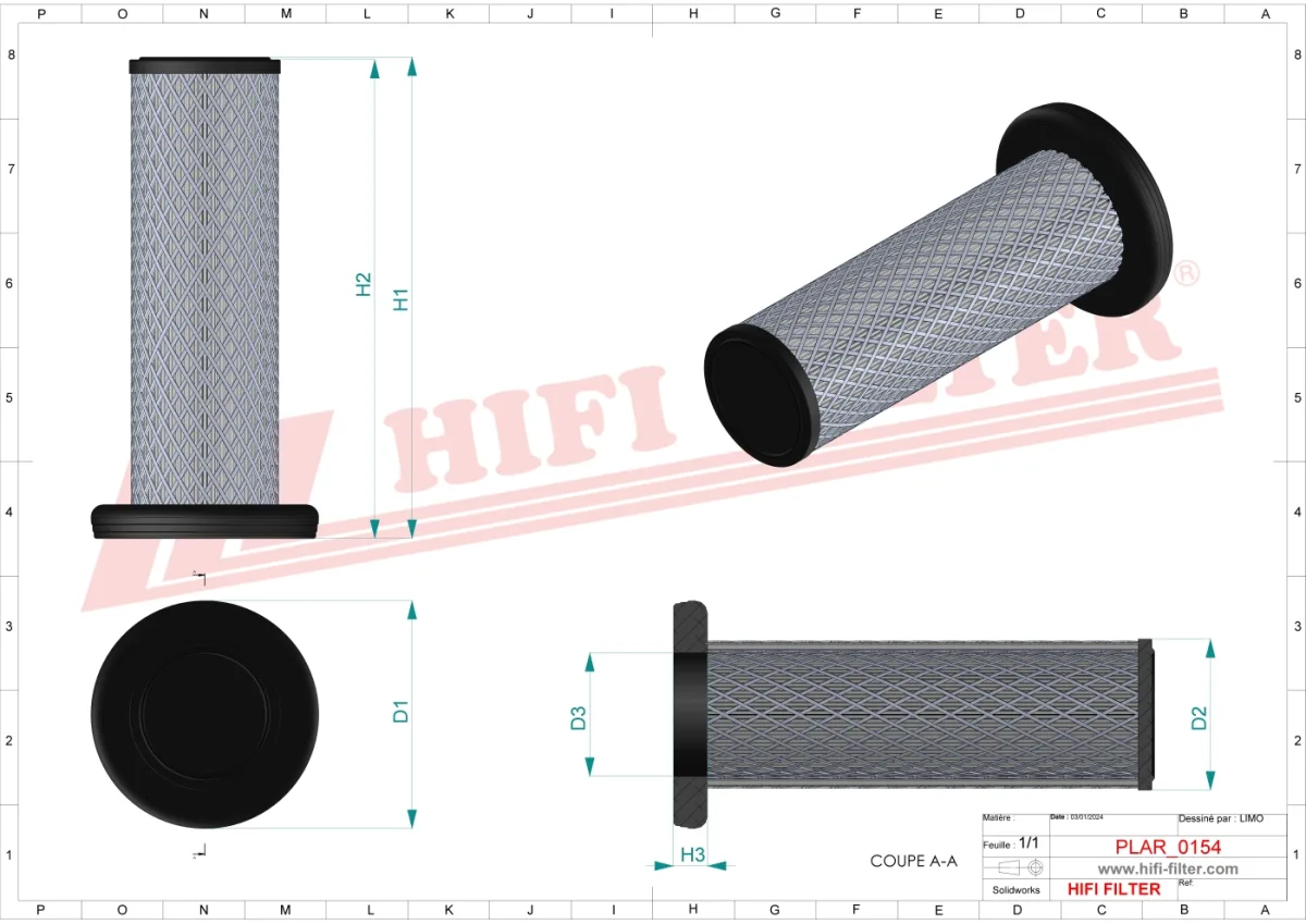 Rysunek techniczny Hifi Filter SA160158