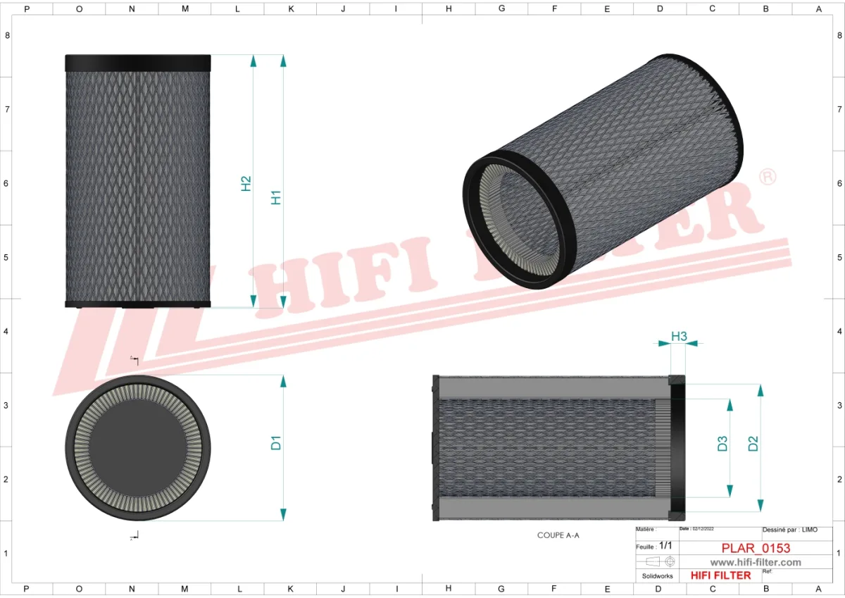 Rysunek techniczny Hifi Filter SA16455