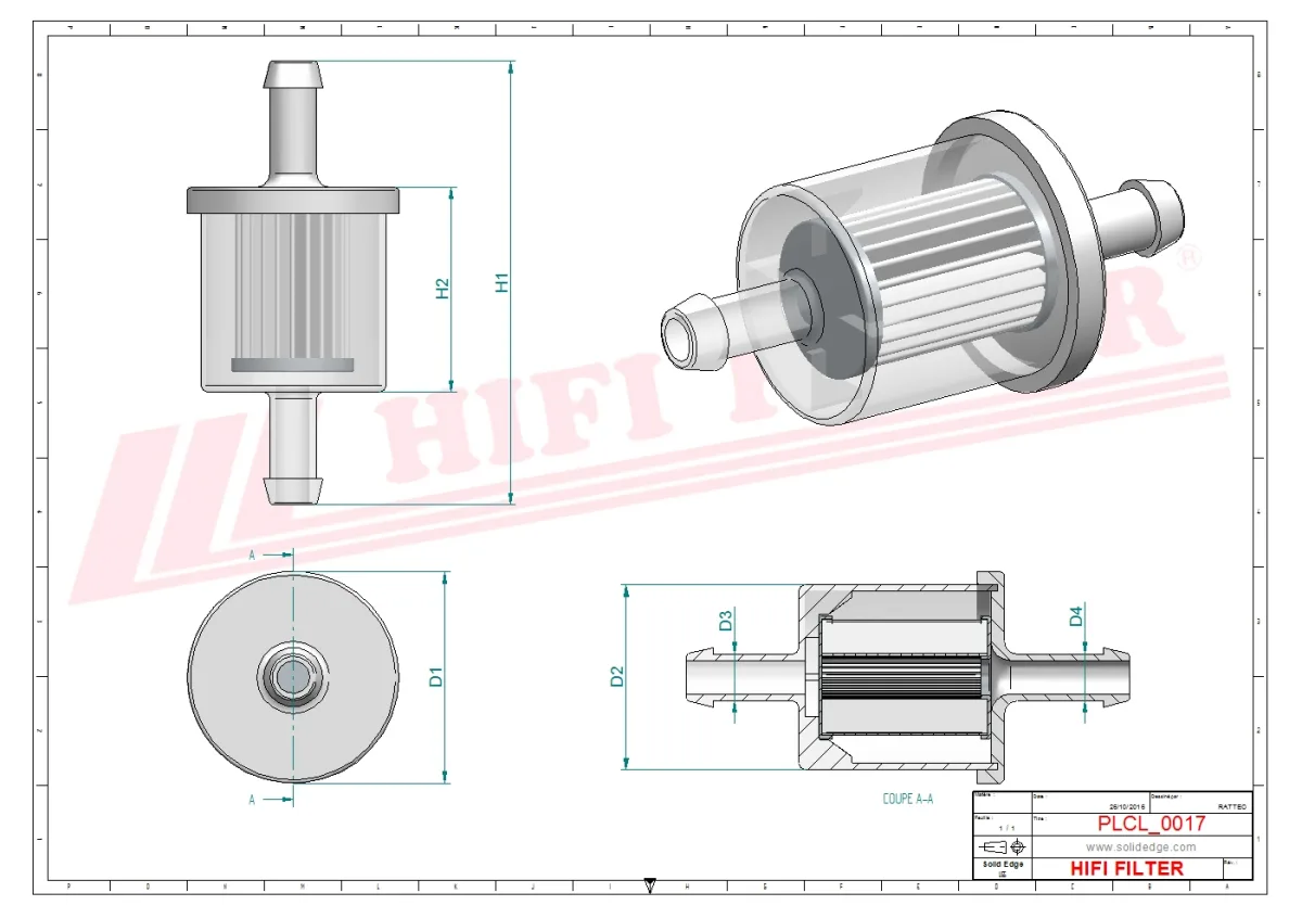 Rysunek techniczny Hifi Filter Y025RAC12